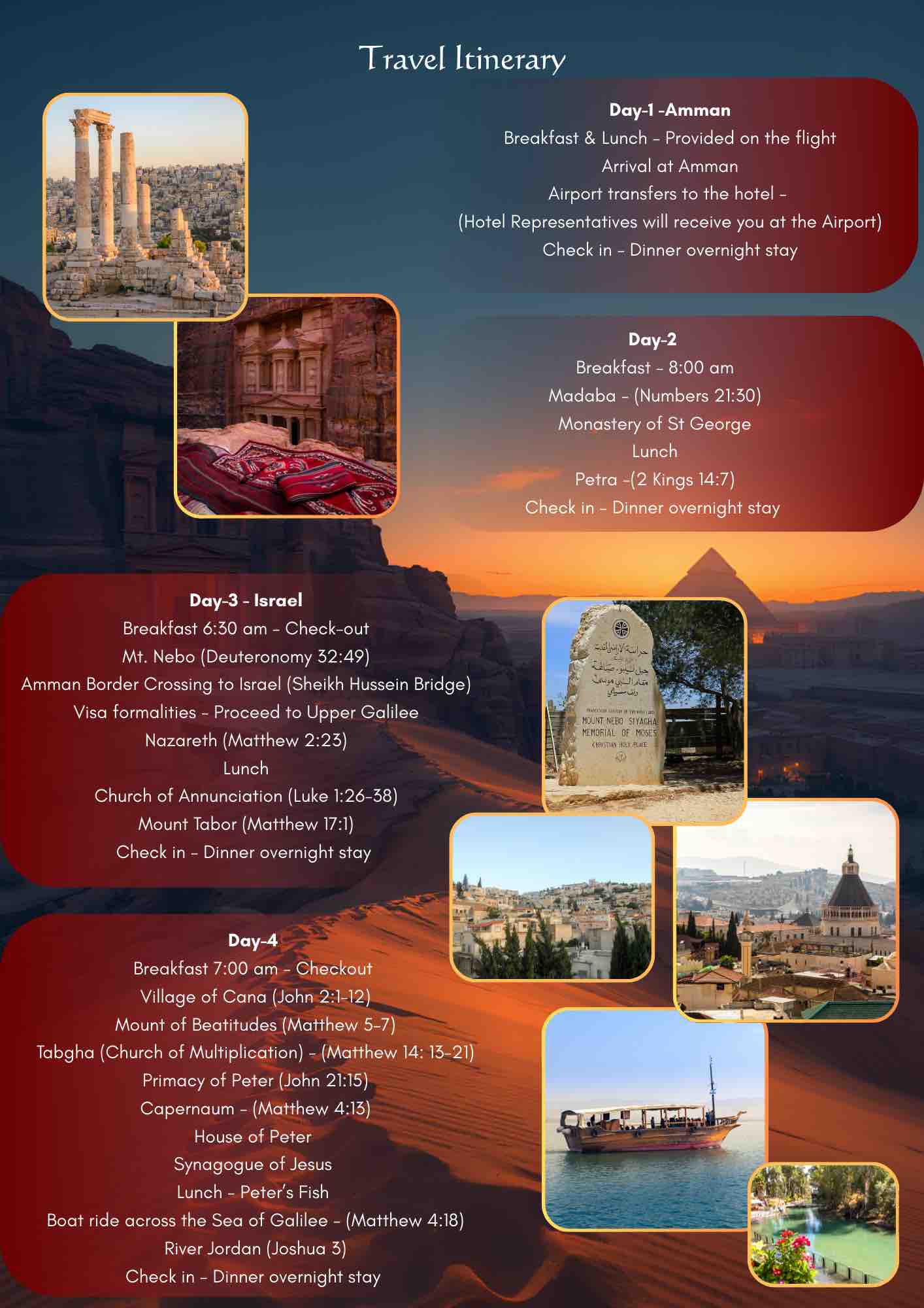 Holy Land Tour itinerary days 1-3